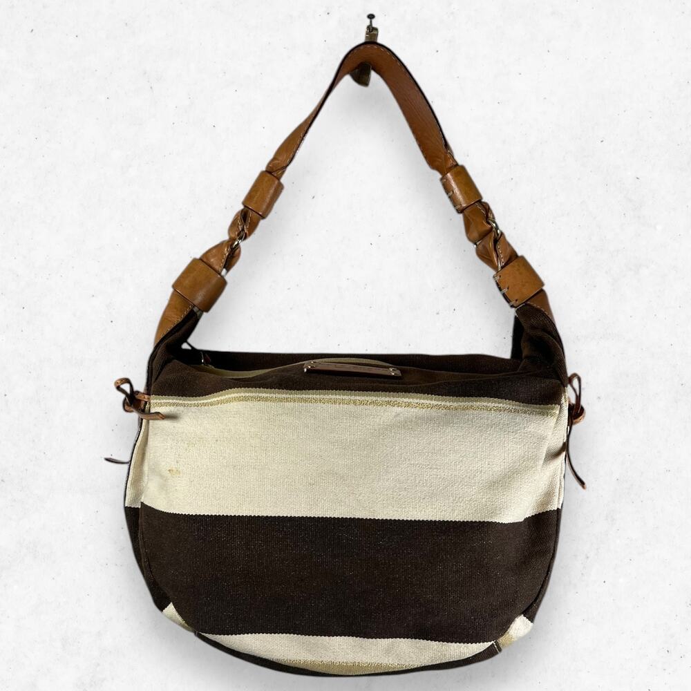 Kate Spade New York Striped Canvas With Leather Trim‎ Hobo Shoulder Bag